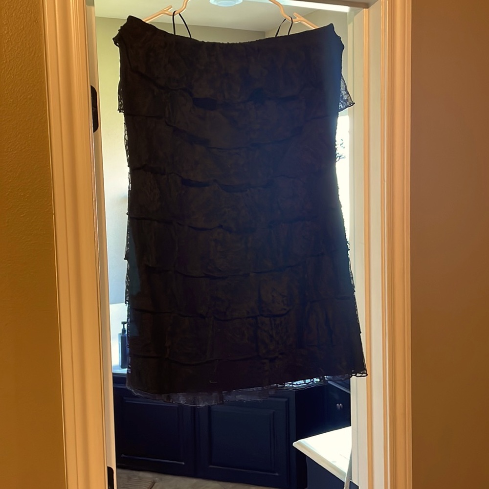 Express Strapless Lace Ruffle Dress